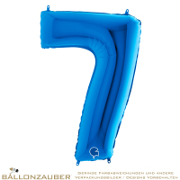 Folienballon Zahl 7 Blau Metallic 101cm = 40inch