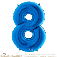 Folienballon Zahl 8 Blau Metallic 101cm = 40inch