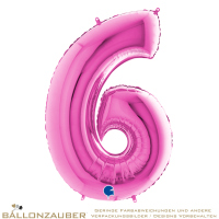 Folienballon Zahl 6 Pink Metallic 101cm = 40inch