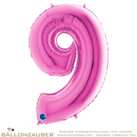 Folienballon Zahl 9 Pink Metallic 101cm = 40inch
