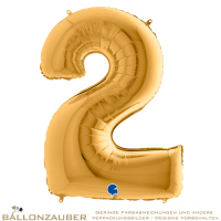 Folienballon Zahl 2 Gold Metallic 101cm = 40inch