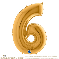 Folienballon Zahl 6 Gold Metallic 101cm = 40inch