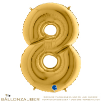 Folienballon Zahl 8 Gold Metallic 101cm = 40inch