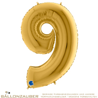 Folienballon Zahl 9 Gold Metallic 101cm = 40inch