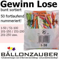Gewinn Lose Treffer bunt sort. 50er Beutel ab Losnr.1-Tsd fortlaufend nummeriert Lose, Röllchen bunt sortiert