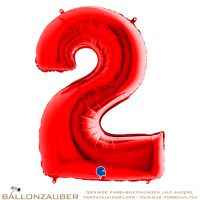 Folienballon Zahl 2 Rot Metallic 101cm = 40inch