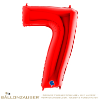Folienballon Zahl 7 Rot Metallic 101cm = 40inch