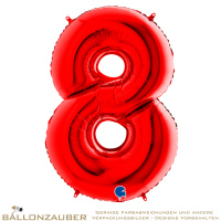 Folienballon Zahl 8 Rot Metallic 101cm = 40inch