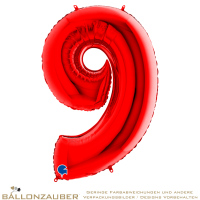 Folienballon Zahl 9 Rot Metallic 101cm = 40inch