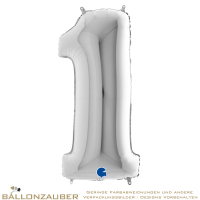 Folienballon Zahl 1 Silber Metallic 101cm = 40inch