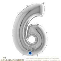 Folienballon Zahl 6 Silber Metallic 101cm = 40inch