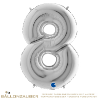 Folienballon Zahl 8 Silber Metallic 101cm = 40inch