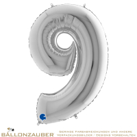 Folienballon Zahl 9 Silber Metallic 101cm = 40inch
