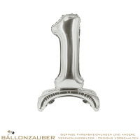 Folienballon StandUp Balloon Zahl 1 Silber Metallic 82cm = 32inch für Luftfüllung