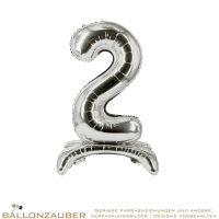 Folienballon StandUp Balloon Zahl 2 Silber Metallic 82cm = 32inch für Luftfüllung