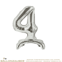 Folienballon StandUp Balloon Zahl 4 Silber Metallic 82cm = 32inch für Luftfüllung