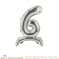 Folienballon StandUp Balloon Zahl 6 Silber Metallic 82cm = 32inch für Luftfüllung
