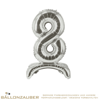 Folienballon StandUp Balloon Zahl 8 Silber Metallic 82cm = 32inch für Luftfüllung