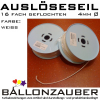 Dekoseil Auslöseseil für Ballonauslösungen 4mm Zugseil 100m Spule Ballondeko Flechtschnur spiralgeflochten weiß