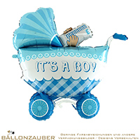 Folienballon Kinderwagen Its a Boy Blau 107cm = 42inch
