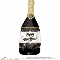 Sektflasche Folienballon Happy New Year schwarz gold 91cm = 36inch