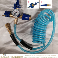 Ventil Füllarmatur inkl. Manometer, Schlauch, Druckminderer blau zum Füllen von Latex- u. Folienballons