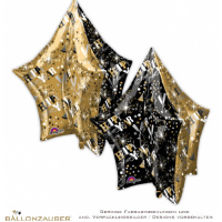 Folienballon Stern 3D Happy New Year gold schwarz 81cm = 32inch Ballon