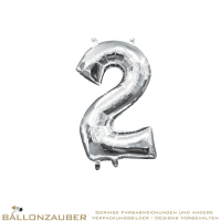 Folienballon Zahl 2 Silber Metallic 40cm = 16inch nur für Luftfüllung geeignet