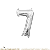 Folienballon Zahl 7 Silber Metallic 40cm = 16inch nur für Luftfüllung geeignet