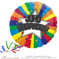 Folienballon Rund Juhu Bestanden! bunt 43cm = 17inch