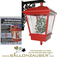 Wandlaterne Baum mit LED, Musik und Schneeeffekt rot