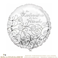 Folienballon Rund Zur Konfirmation die besten Wünsche weiß metallic 45cm = 18inch