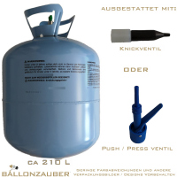 Ballongas Einweggas ca 0,21cbm Stahlflasche Helium für z.B.ca 28-30 Ballons 9inch=23cm