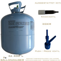 Ballongas Einweggas ca 0,35cbm Stahlflasche Helium für z.B.ca 50 Ballons 9inch 23cm