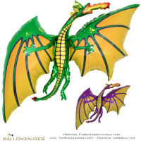 Folienballon Flugsaurier Drache grüngelb o. lilagelb 117cm = 46inch