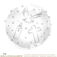 Folienballon Rund Taube Kerze Kreuz weiß metallic 43cm = 17inch