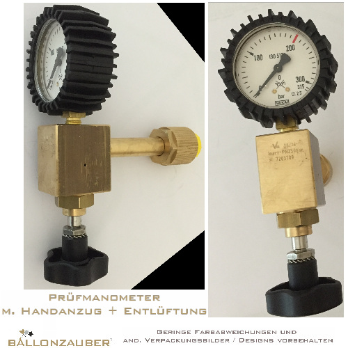 Prfmanometer 300Bar m. Handanzug + Entlftung f. Helium/Ballongas