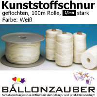 Dekoseil Kunststoffschnur geflochten Weiß 2,5mm 100m Spule Ballondeko Dekoschnur Kunststoffschnur weiß