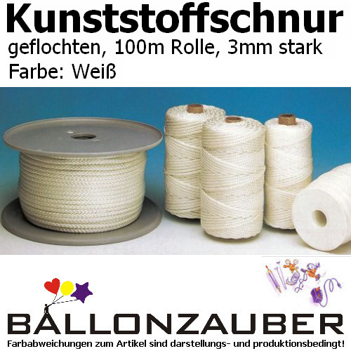 Dekoseil Kunststoffschnur geflochten Wei 3mm 100m Spule Ballondeko Dekoschnur