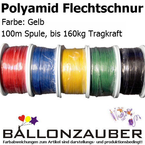 Dekoseil Polyamid Flechtschnur Gelb 3mm 100m Spule Ballondeko Dekoschnur
