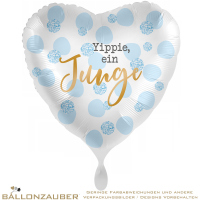 Folienballon Herz Yippie, ein Junge bunt Satin 45cm = 18inch