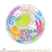 Folienballon Bubble Flower Power Bunt Transparent 56cm = 22inch